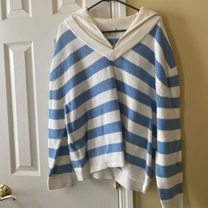 MANGO blue and white striped sweater